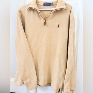 Ralph Lauren Beige Quarter-Zip Sweatshirt with Leather Pull